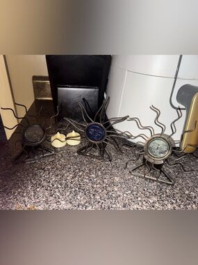 Vintage Set Of 3 Sun Face Tea light Candle Handlers- Boho Celestial Metal Decor